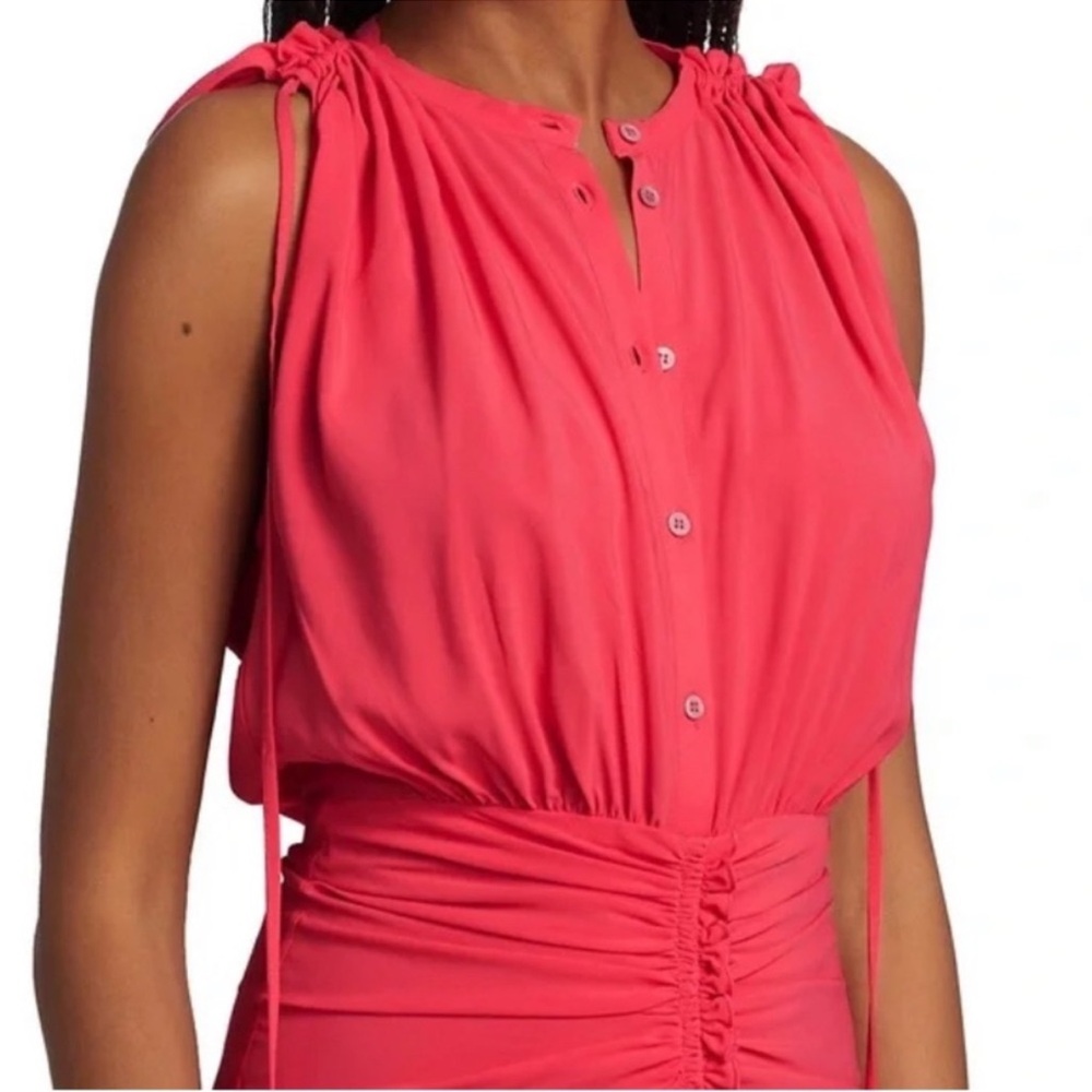 IRO Nima Sleeveless Ruched Hot Coral Dress 40 US 8 - Picture 3 of 16